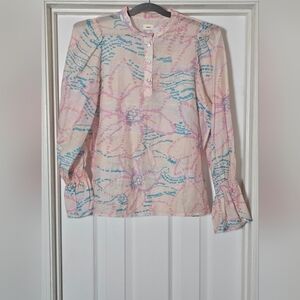 Warm Spirit Blouse in Peach Floral Size 1 Small Silk Blend Ruffle Cuff Sleeve